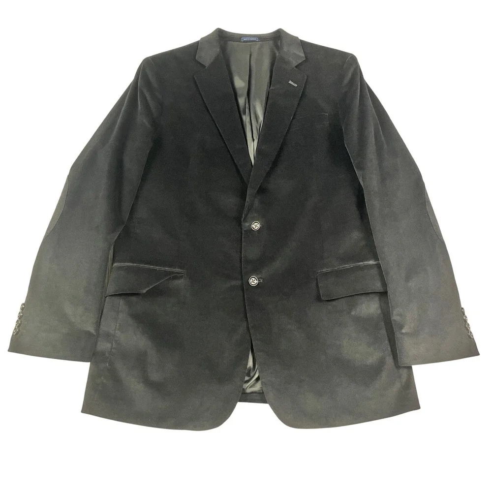 Stafford Mens Black Corduroy Blazer Classic Fit Sport Coat 46L Elbow Patches‎